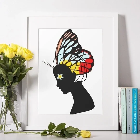 Abstract Wall Art Butterfly Girl Print Unframed - Picture 3 of 8